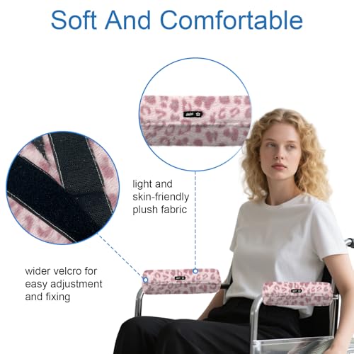 SPRING SEAON Wheelchair Armrest Covers 2 Pack Soft Memory Foam Wheelchair armrest Pads Wicking Washable for Office Transport Chair (Pink Leopard) - color: Pink Leopard