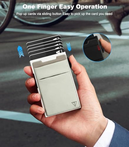 TOYFID Credit Card Holder Wallet for Mens - Metal Slim Minimalist Cards Holder with Stretch Money Pocket - RFID Blocking&Ultralight Small Wallet - color: Silver A