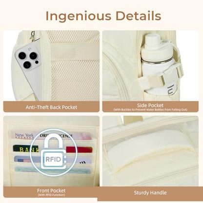 CLUCI Wrinkle-Resistant Laptop Backpack for Women, 17.3 Inch Anti Theft Travel Backpack, Puffer Quilted Work Backpack, Water Resistant College Bookbag with RFID - color: Wrinkle-resistant Fabric White