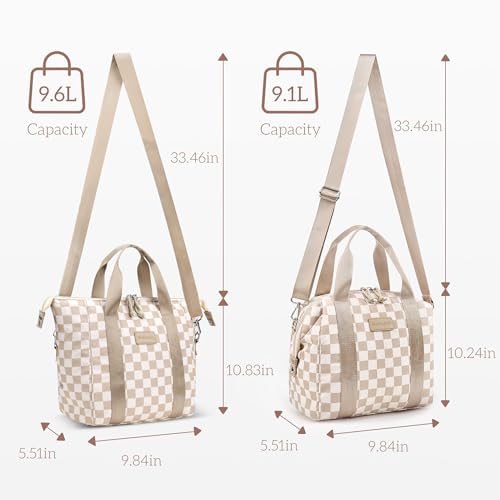 Lunch Bag Women Insulated Lunch Box,Cute Lunch bags,Reusable Large Capacity Leakproof Cooler Bag with Adjustable Shoulder Strap, Retro Lunch tote for Work Office Picnic Travel(Checker Beige Brown) - color: Beige brown