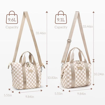 Lunch Bag Women Insulated Lunch Box,Cute Lunch bags,Reusable Large Capacity Leakproof Cooler Bag with Adjustable Shoulder Strap, Retro Lunch tote for Work Office Picnic Travel(Checker Beige Brown) - color: Beige brown