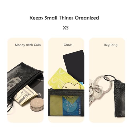 Patu Mini Zipper Mesh Bags, 3" x 4", Size XS / A8, 5 Pieces, Keychain Pouch Key Holder, Coin Purse, Clear Travel Kit Small Item Cosmetic Organizer, Black - size: XS A8, Mini (3" x 4", 5 pcs)