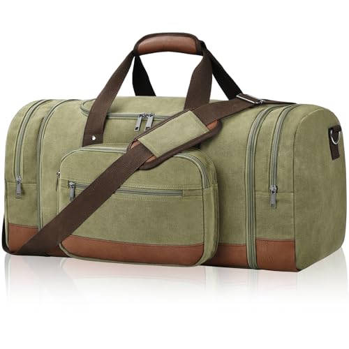 Litvyak Large Duffle Bag for Travel, 60L Canvas Travel Duffel Bags Overnight Weekend Gym Carry On Luggage Bag for Men & Women((Army Green) - color: Army Green, size: 60L
