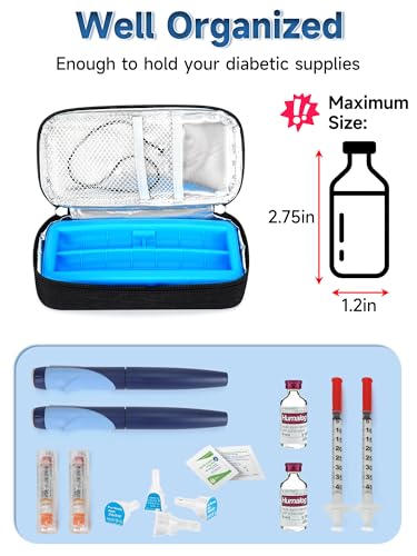 YOUSHARES Insulin & peptide Cooler Travel Case for Pen & Vials, Temperature Display Diabetic Med Cooling Bag with Protective Ice Brick, TSA Approved Refrigerated Diabetes Supplies Carrying Organizer - color: 01_Black