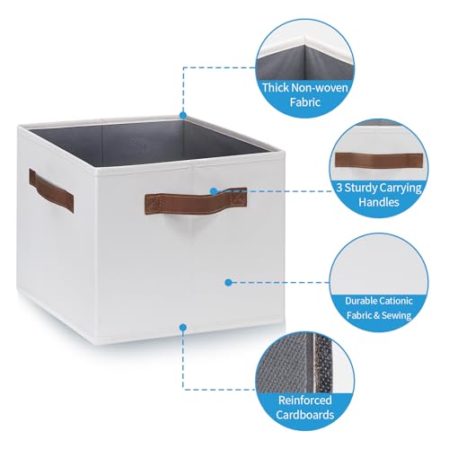 GhvyenntteS Large Fabric Storage Bins with 3 Handles, 15x11x9.6 Inch Storage Baskets for Shelves, Foldable Closet Storage Bins for Shelves, Closet Organizers and Storage Boxes, White - color: White, size: Large-3 Pack