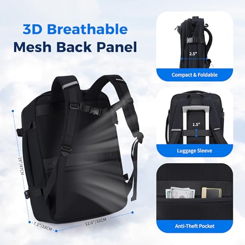 ECOHUB 19" Travel Backpack for Men Women 19x7.1x12.6 Spirit Airlines Personal Item Bag Backpack with Wet Compartment,Black - color: Black