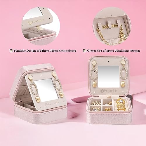 VLANDO Small Travel Jewelry Box Organizer Display Case for Rings Earrings Necklaces Storage, Selected Soft Velvet, Letter S Engraved, Pink - color: b. Powder Pink S