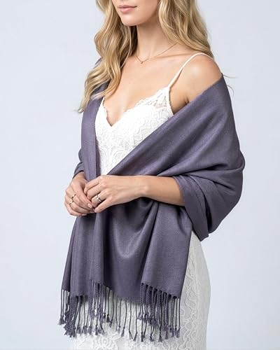 Achillea Lightweight Pashmina Scarf for Women – Soft Silky Shawl Wrap for Evening Dresses, Bridesmaids & Everyday Wear - color: Bluish Purple