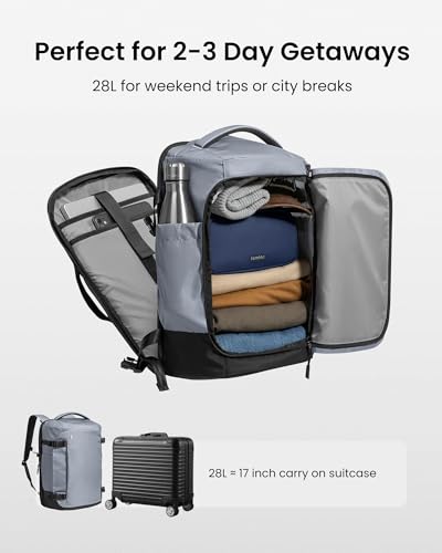 tomtoc Travel Backpack 28L, TSA Friendly Flight Approved Carry-on Luggage, Personal Item Travel Bag, Water-resistant Lightweight Business Rucksack, Durable Bag Fits 16 Inch Laptop - color: Silver Gray-ripstop, size: 28L