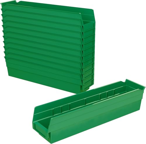 Akro-Mils 30128 Plastic Shelf Bins, Heavy Duty Storage Bins for Garage, Closet, and Drawer Organization, 18-Inch x 4-Inch x 4-Inch, Green, 12-Pack - color: Green