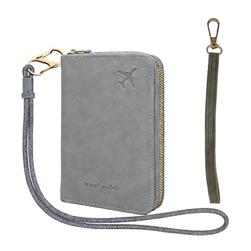 RFID Passport Holder for Travel, Passport Cover Wallet with Detachable Neck Strap & Wrist Lanyard, Passport Case for Women Men (Gray) - color: Gray