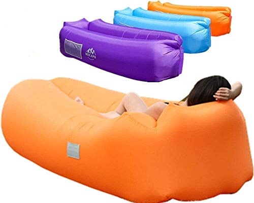 WEKAPO Inflatable Couch Air Lounger Chair - Camping & Beach Accessories, Portable Blow up Sofa for Hiking, Lawn, Indoor/Outdoor Movies & Music Festivals. Lightweight and Easy to Set Up Air Hammock - color: Orange