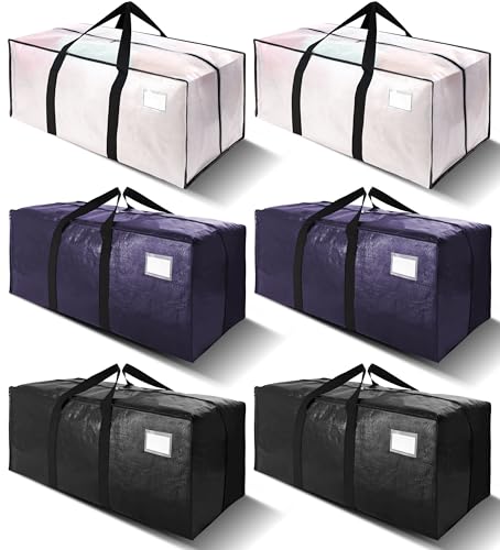 VELVETSURE 6 Pack Heavy Duty Large Moving Bags W/Backpack Straps - Strong Handles & Zippers, Storage Totes, Fold Flat, Alternative to Moving Box and Storage Bin, Semi-Transparent+Blue+Black - color: Semi-Transparent+Blue+Black, size: 24 Gal - 6 Pack