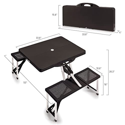 Picnic TIME Portable Folding Picnic Table with Seats for 4, Collapsible Aluminum Table with Benches & Umbrella Hole, Lightweight Foldable Table for Camping, Travel, Backyard, Tailgating | with Umbrella Hole - color: Black