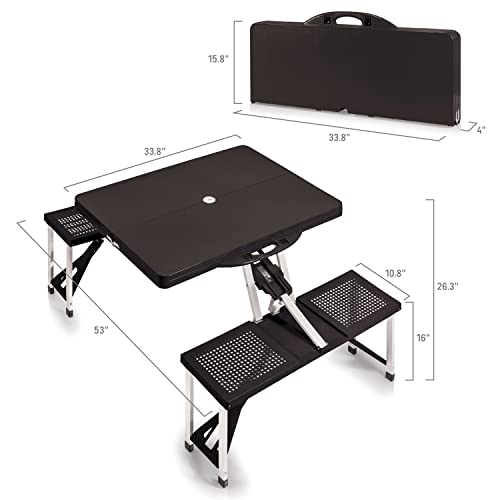 Picnic TIME Portable Folding Picnic Table with Seats for 4, Collapsible Aluminum Table with Benches & Umbrella Hole, Lightweight Foldable Table for Camping, Travel, Backyard, Tailgating | with Umbrella Hole - color: Play Town - Black