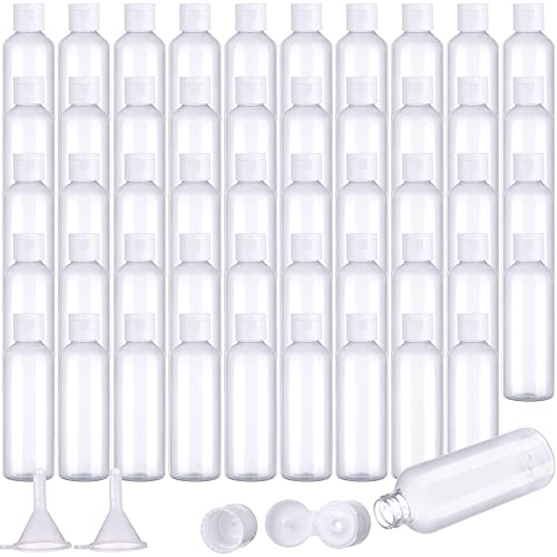 50 Pcs 3.4 oz Travel Bottles for Toiletries TSA Approved Leakproof Plastic Empty 100 ml Travel Size Bottles Bulk Refillable Squeeze Clear Container for Cosmetic Shampoo Liquids(Clear, White)