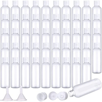 50 Pcs 3.4 oz Travel Bottles for Toiletries TSA Approved Leakproof Plastic Empty 100 ml Travel Size Bottles Bulk Refillable Squeeze Clear Container for Cosmetic Shampoo Liquids(Clear, White)