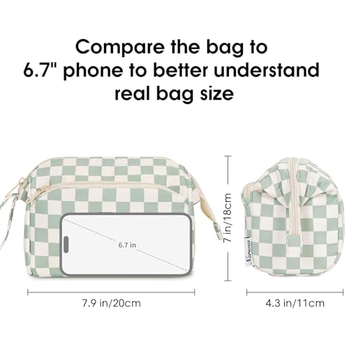 Narwey Makeup Bag Women Girls, Travel Toiletry Bag for Women Cosmetic Bag Organizer Make up Bag with Compartments Toiletries Medicine Bag (Mint Green Checkerboard) - color: Z-Mint Green Checkerboard