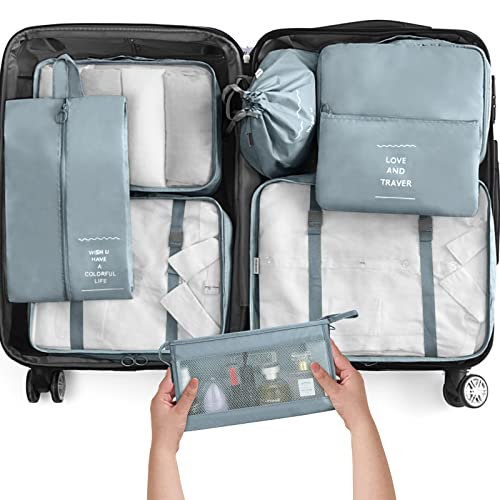 KPX 8 Set Packing Cubes for Travel, Luggage Packing Organizers Accessories Large Toiletries Bag for Clothes Shoes Cosmetics (Grey) - color: 8Set-Grey