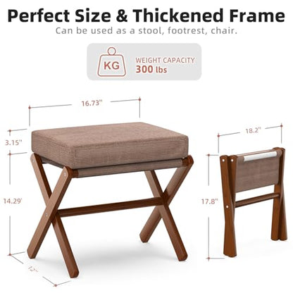 BAMBOOHOMIE Foldable Foot Stool Ottoman, Modern Foot Rest with Bamboo X Legs & Thick Foam Cushion, Folding Foot Stools Small Padded for Bedroom Living Room, Footstool for Chair Couch (Brown - Brown) - color: Brown - Brown