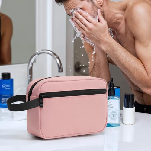 Travel Hanging Toiletry Bag with Carry Handle - Water-Resistant Small Cosmetic Organizer for Men & Women, Makeup, Shaving Kit, Gym & Travel Essentials (Dusty Pink) - color: Dusty Pink