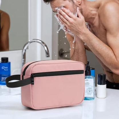 Travel Hanging Toiletry Bag with Carry Handle - Water-Resistant Small Cosmetic Organizer for Men & Women, Makeup, Shaving Kit, Gym & Travel Essentials (Dusty Pink) - color: Dusty Pink