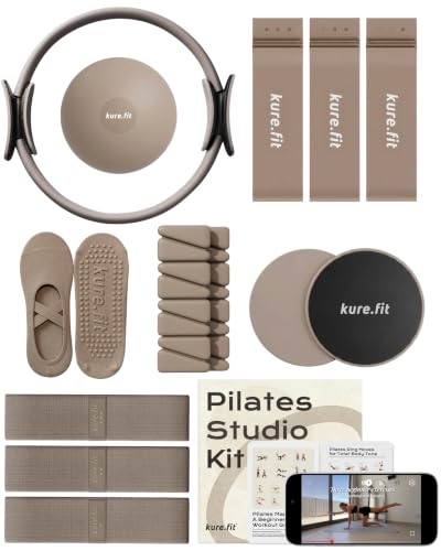 Pilates Kit for Women – Home Pilates Equipment Set with Ring, Ball & Resistance Bands | Pilates Starter Kit with Accessories in Gift Box - color: Taupe, style: Studio Kit - 15PC
