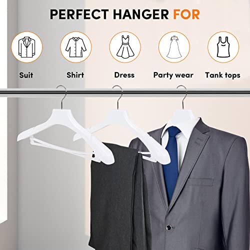 DEDU Suit Hangers for Men 40 Pack, White Coat Hangers Extra Wide Non Slip Width 17.7", Thick Plastic with Pants Bar & Metal Hook - color: White, size: 40 Pack
