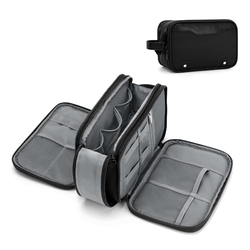 Wedama Toiletry Bag for Men, Medium Hanging Travel Toiletry Bag, Extra Electronic Organizer Bag Waterproof Shaving Bag for Toiletries with PU Handle for Travel Business Trips Swim Camping, Black - color: Black, size: Medium