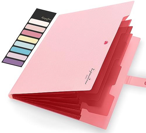 Sooez Accordion File Organizer, Letter Size Expanding File Folder with Labels, 5 Pocket Folders for Document, Portable Paper Bill Receipt Organizer for Home School Office Supplies, A4 Size, Pink - color: Pink