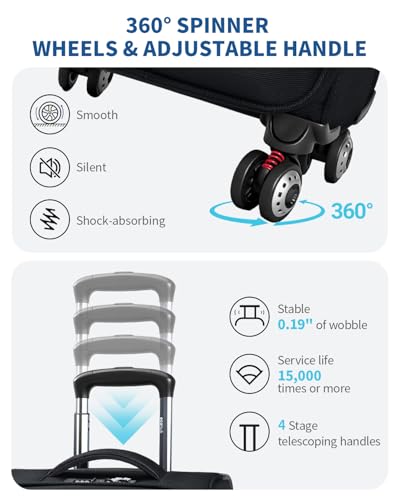 ECOHUB Carry On Luggage Airline Approved, 21 Inch Height Softside Carry On Suitcase with Spring Shock-Absorbing Spinner Wheels, Lightweight Travel Luggage with TSA Lock, Fits 22x14x9 Carry-On Bag - color: Black