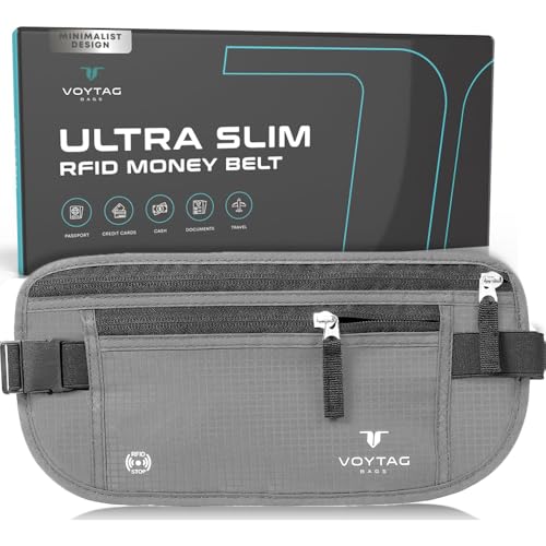 Travel Money Belt & Passport Holder - RFID Blocking Slim Travel Wallet & Fanny Pack for Men and Women - Essential Travel Pouch for Cash, Credit Cards, and Documents (Grey) - color: Grey