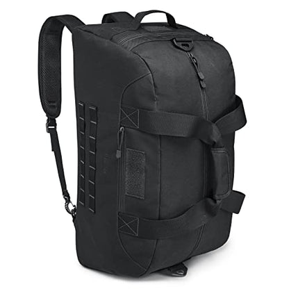G4Free 70L Large Tactical Duffle Bag Men Sports Gym Backpack with Shoes Compartment Military MOLLE Duffel Backpack ( Black) - color: Black