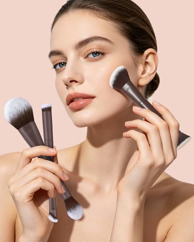 EIGSHOW Makeup Brush Set 3Pcs, Double Sided Foundation Contour Powder Highlight Concealer Brush for Liquid, Cream & Powder, Fit for Home, Travel & Gifting (Mocha) - color: Brown