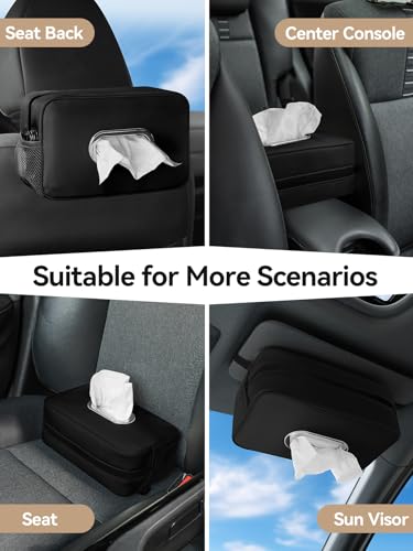 2Pack Multi-Functional Car Tissue Holder with ‌2 Tuck Nets, Upgraded PU Leather Tissue Box Cover, Large Rectangle Napkin Storage Organizer, Keep Car Tidy, Black - color: 2pack Deep Black