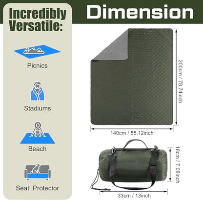 Tranqun 2 Large Outdoor Blanket 78'' x 55'' Quilted Windproof Waterproof Fleece Sandproof Stadium Foldable Warm Blanket for Camping Picnic Sporting Events Cold Weather (Military Green) - color: Military Green