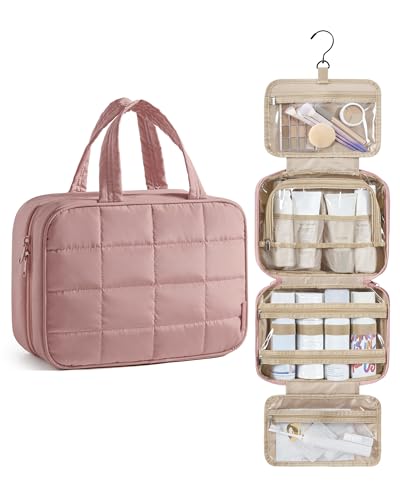 BAGSMART Travel Toiletry Bag for Womne, Hanging Travel Bag for Toiletries, Puffy Makeup Cosmetic Bag Organizer, Carry-on Travel Accessories Essentials, Dark Pink - color: Dark Pink-3, style: Style1-medium Size Only