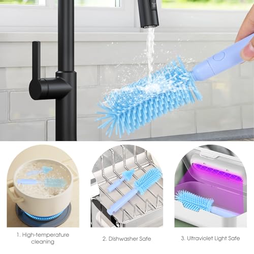Travel Bottle Washing Kit with Storage Case, 7-in-1 Baby Travel Bottle Cleaner Kit for Travel and Home, All-in-One Baby Bottle Brush Set with Drying Rack for Bottles and Breast Pump Parts (Blue) - color: Blue