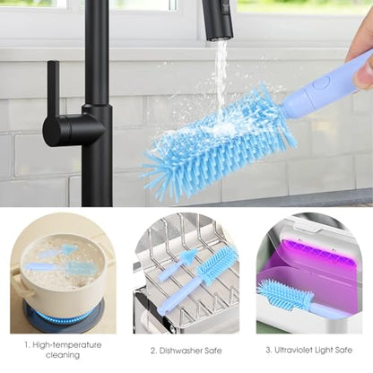 Travel Bottle Washing Kit with Storage Case, 7-in-1 Baby Travel Bottle Cleaner Kit for Travel and Home, All-in-One Baby Bottle Brush Set with Drying Rack for Bottles and Breast Pump Parts (Blue) - color: Blue