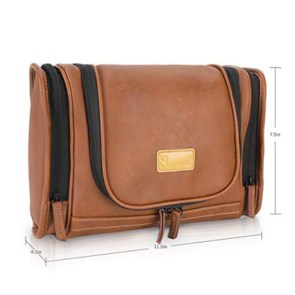 MIRASON Travel Toiletry Bag, Hanging Toiletry Bag for Men, Leather Travel Shower Bag for Toiletries Dopp Kit Bathroom Bag with Metal Hook, Gift for Men (Brown) - color: Brown