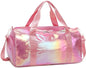 Gym Bag Sports Duffle Bag with Wet Pocket Weekender Overnight Bag with Waterproof Shoe Pouch and Air Hole for Girls Kids Women Travel Foldable Bag - color: W-Pink