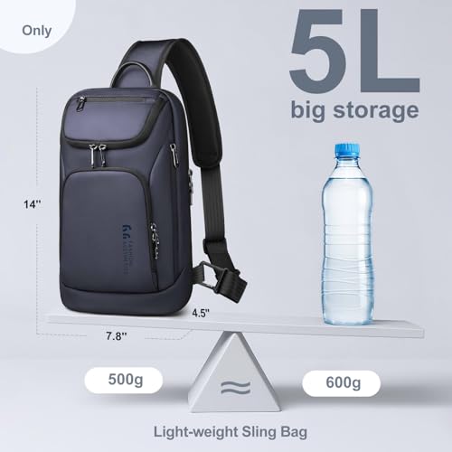 hk Sling Bag for Man, Waterproof Utility Crossbody Bag with Anti-theft Pocket for Men - color: Blue