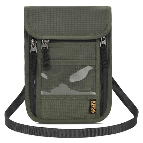 Neck Wallet Lightweight RFID Blocking Waterproof Travel Pouch Passport Wallets for Women Men - color: B-Deep green