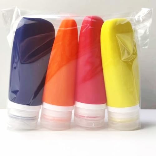 Travel Bottles for Toiletries, TSA Approved 3 oz Leak Proof Silicone Soft Refillable Squeeze Travel Size Containers BPA Free for Cleansers, Lotions, Shampoo, Conditioner (red,yellow,blue,orange) - color: Red-Yellow-Navy Blue-Orange