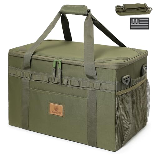 Tactical Camping Storage Bag Utility Tote Bag Camping Kitchen Organizer with Axe Holder & Shoulder Strap - color: OD Green, size: Medium (38L)