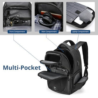 Swissdigital Design Men's Laptop Backpack for College and Business Travel with Integrated USB Charging Port and RFID Protection Fits Laptops up to 15.6 Inch, Black | SD1695-01 - color: Black