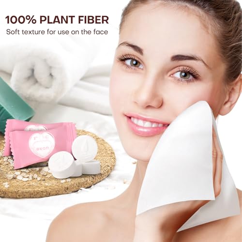 Compressed Towel Tablets 100 Count Disposable Face Towel Individually Wrapped 9×7.5 Inch Portable Washcloths Compact Cloths for Travel Essentials Camping Hotel Makeup Removal Cleaning (Pink) - color: Pink, size: 100 Count (Pack of 1)