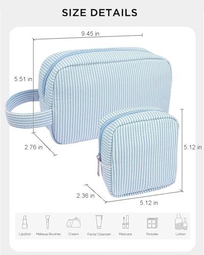2Pcs Mini Makeup Bag, Small Makeup Pouches for Purse Cute Cosmetics Bag Pouch with Slip-in Pockets Small Travel Toiletry Bag Zipper Makeup Aesthetic Accessories Storage Bag - color: 0-Blue Set