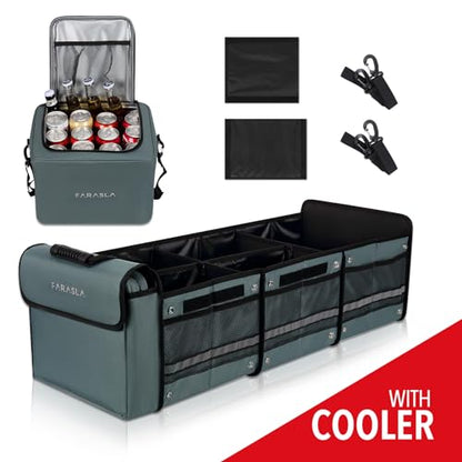 Farasla Waterproof Trunk Organizer with Insulated Leakproof Cooler Bag, Foldable Cover, Adjustable Securing Straps (4-in-1 w/Cooler, Gray) - color: Gray
