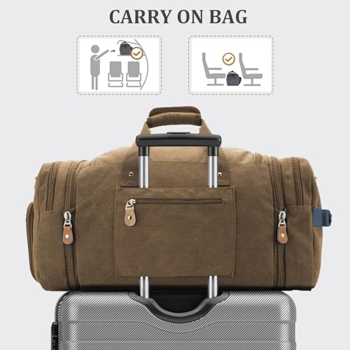 Gonex Canvas Duffle Bag 60L Travel Duffel Overnight Weekend Bag with Shoe Compartment (Coffee) - color: Coffee, size: X-Large-60L (With Shoe Compartment)